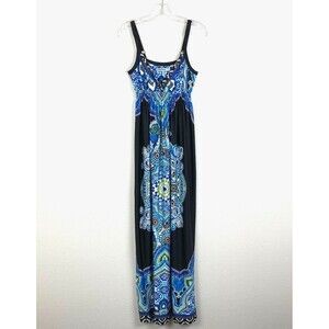Bailey Blue Maxi Sun Dress Size S Black Blue Green Boho Stretch Beach Coastal